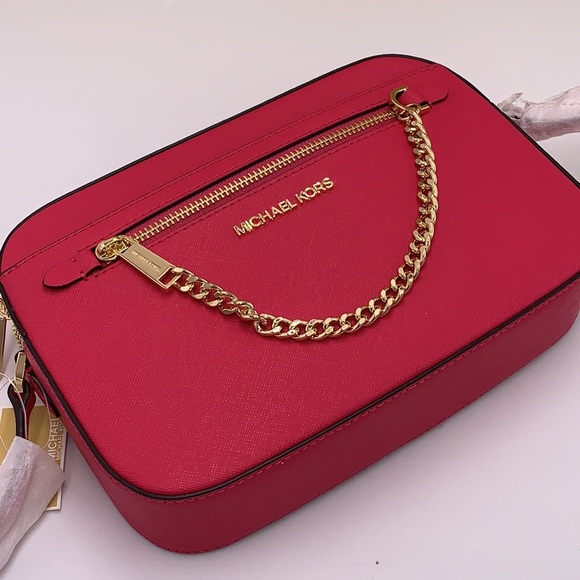 MICHAEL KORS 
Jet Set Large Saffiano Leather Crossbody Bag ELECTRIC PINK COLOR - Picture 9 of 15